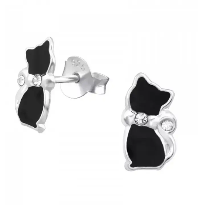 Aros de plata con diseño de gato negro - 2