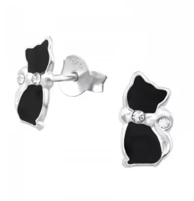 Aros de plata con diseño de gato negro - miniatura 2