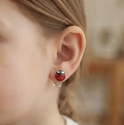 Aros de mariquita para niña en plata - miniatura 1