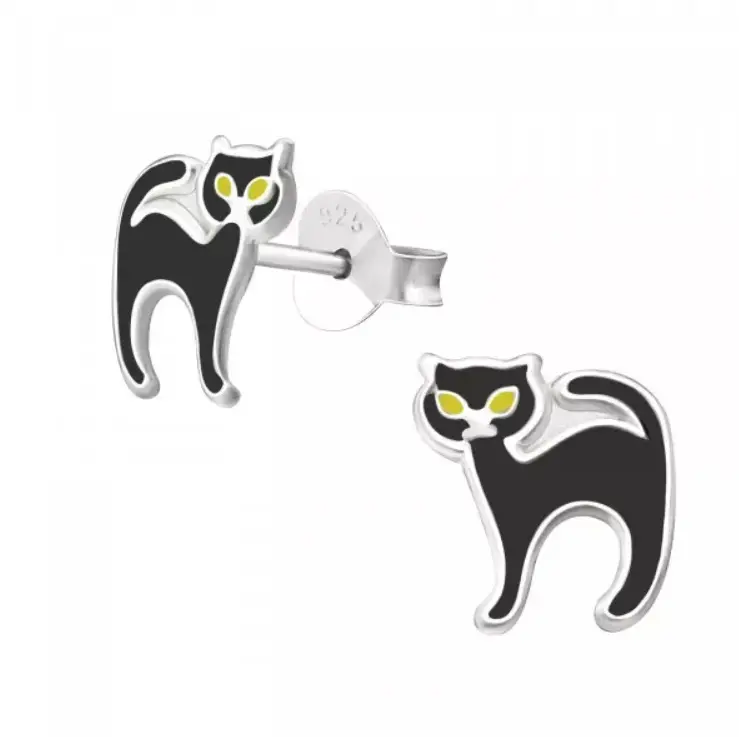 Aros de plata con diseño de gato negro - 2