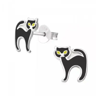 Aros de plata con diseño de gato negro - miniatura 2
