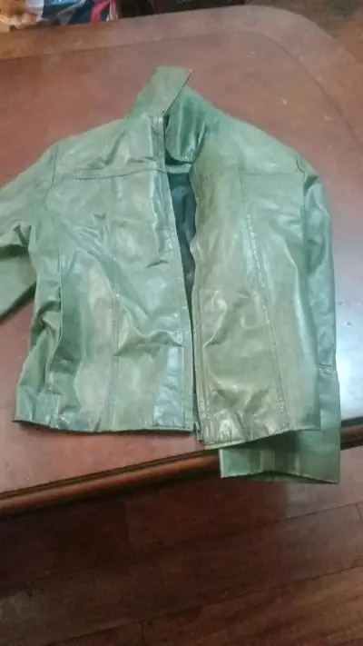 Chaqueta de cuero verde para mujer talla L - miniatura 1