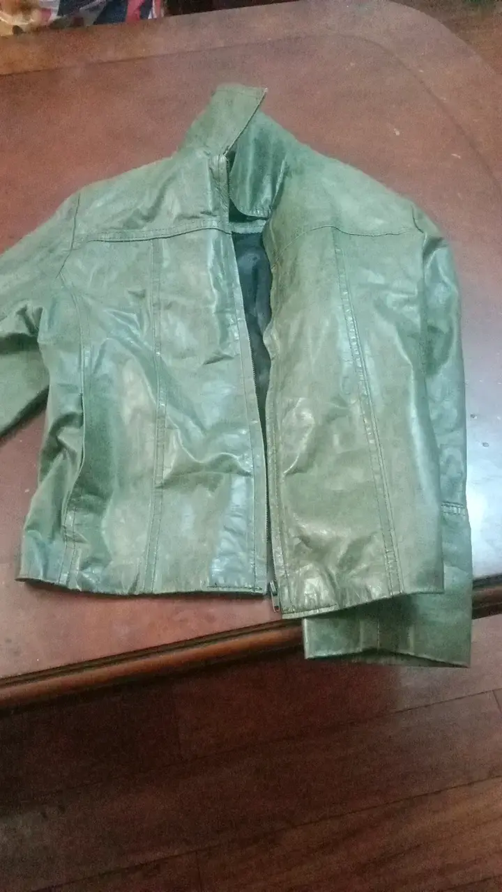 Chaqueta de cuero verde para mujer talla L - 2