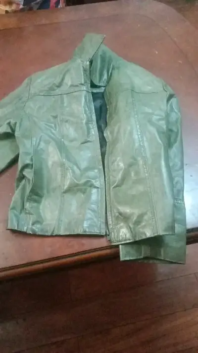 Chaqueta de cuero verde para mujer talla L - miniatura 2