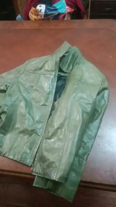 Chaqueta de cuero verde para mujer talla L - miniatura 3