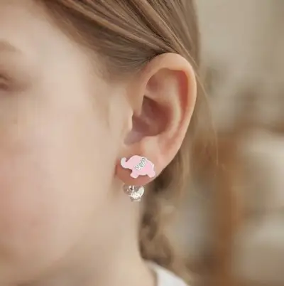 Aros infantiles de elefante rosado con cristales - miniatura 1