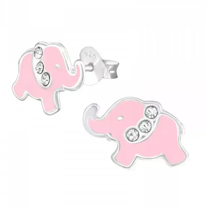 Aros infantiles de elefante rosado con cristales - 2