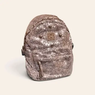 Mochila de lentejuelas doradas con tachas - miniatura 1
