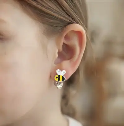 Aros de abeja para niña en plata 925 - miniatura 1