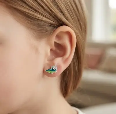 Aros de plata con diseño de cocodrilo para niños - miniatura 1