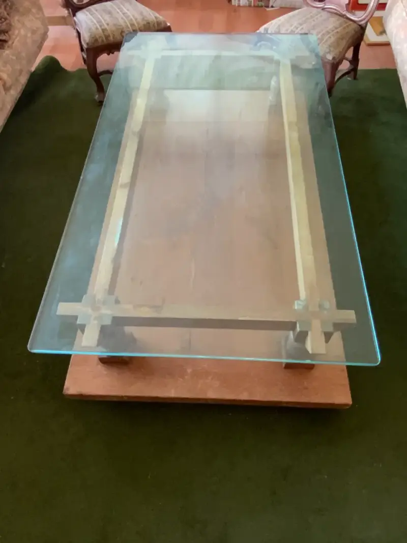Mesa de centro de vidrio y madera - 2