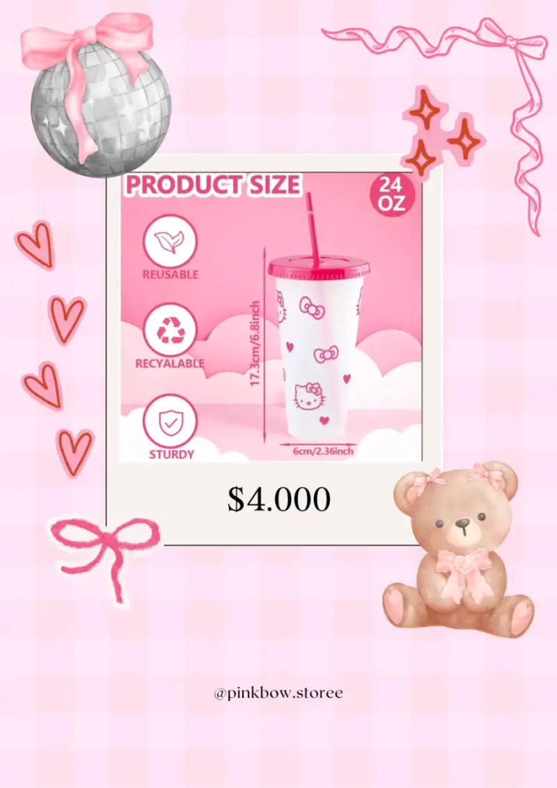 Vaso reutilizable Sanrio con diseño de Hello Kitty - 4