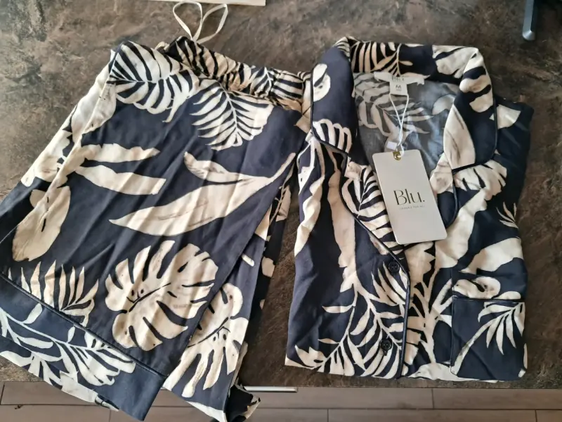 Pijama de mujer estampado tropical Blu talla M - 4