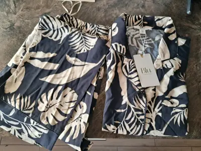 Pijama de mujer estampado tropical Blu talla M - miniatura 4