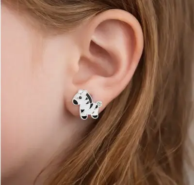 Aros de plata con diseño de cebra para niños - miniatura 1