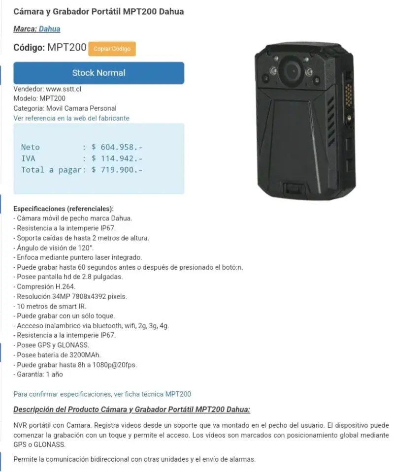 01Cámara corporal y Grabador Portátil Dahua MPT200 - 3