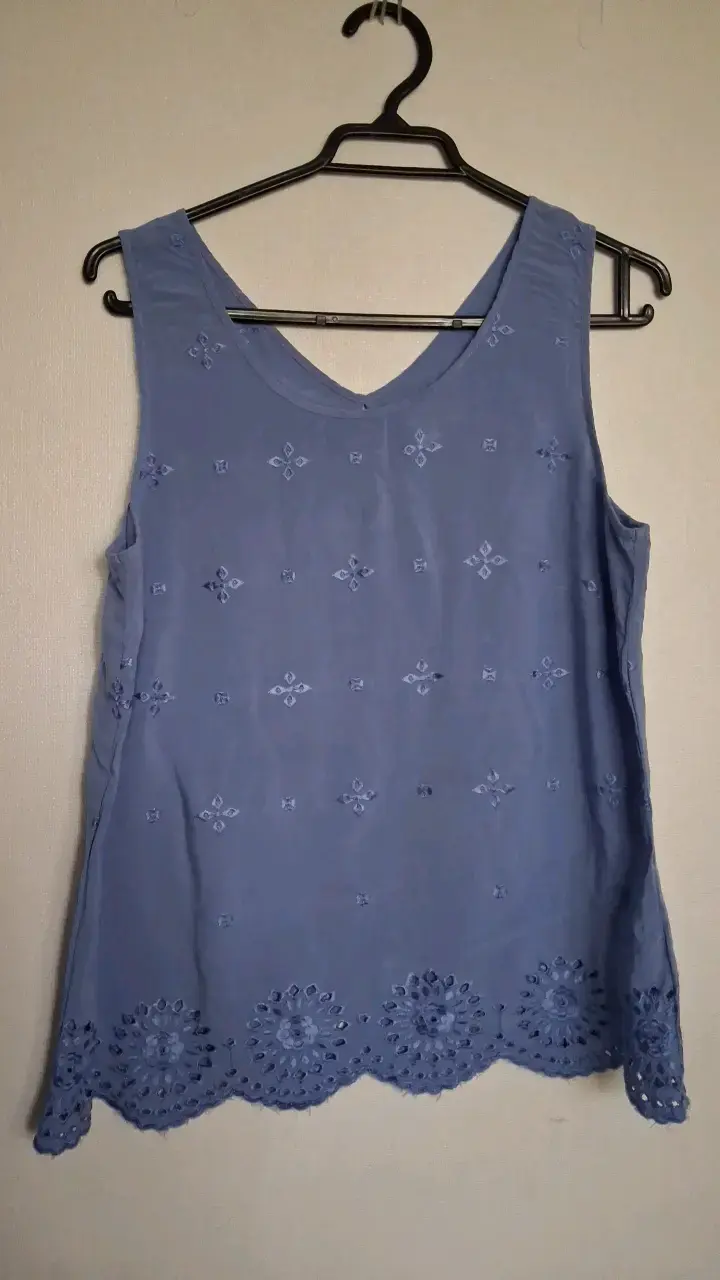 Blusa sin mangas azul con bordado floral