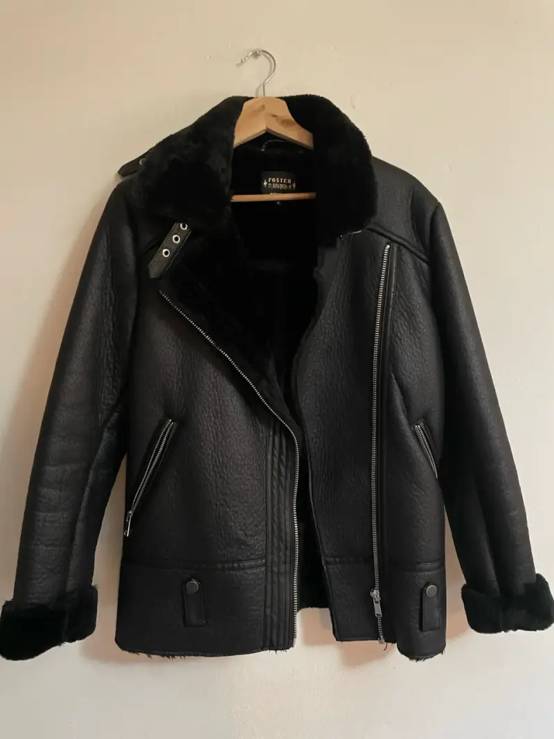 Chaqueta de cuero negra con forro de piel Foster - 1