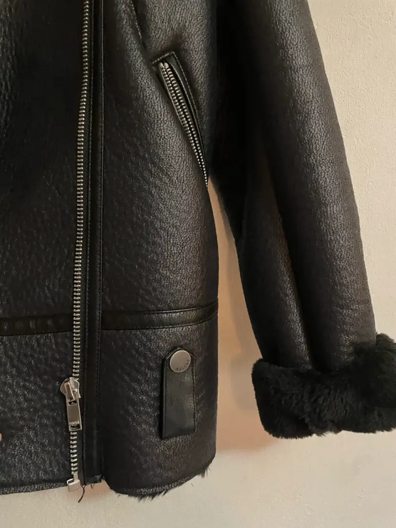 Chaqueta de cuero negra con forro de piel Foster - 2