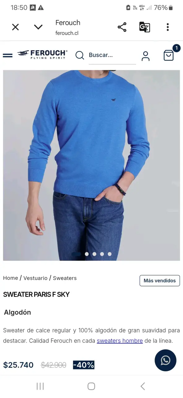 Suéter azul Ferouch de algodón para hombre - 1