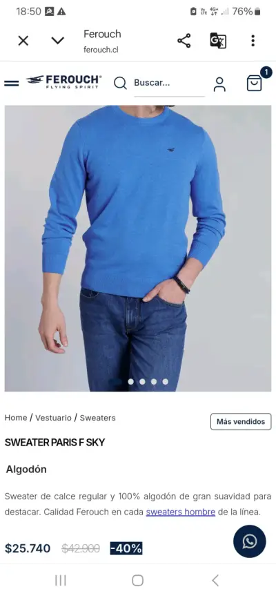 Suéter azul Ferouch de algodón para hombre - miniatura 1