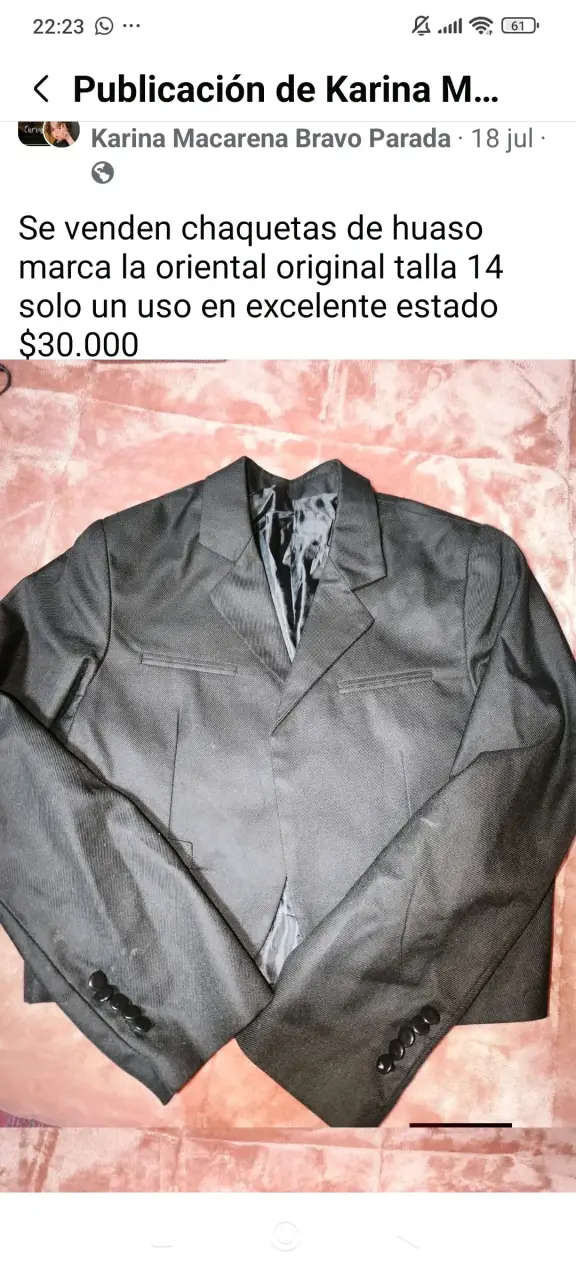 Chaqueta de huaso La Oriental talla 14 en excelente estado