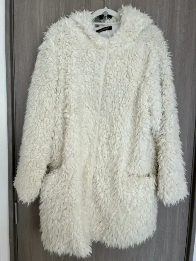 Abrigo de peluche blanco Lineatres con capucha - miniatura 2