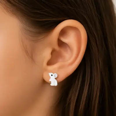 Aros de plata con diseño de oso y cristal - miniatura 1