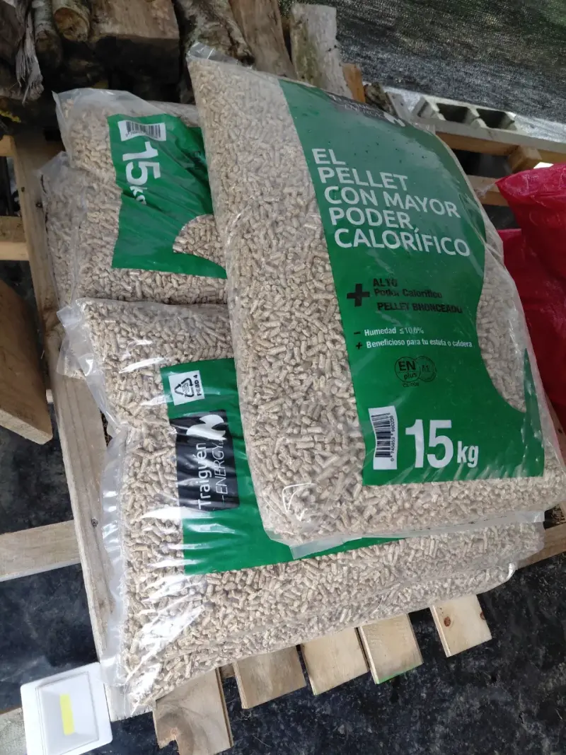 5 bolsas Pellets de Madera Traiguén 15kg c/u