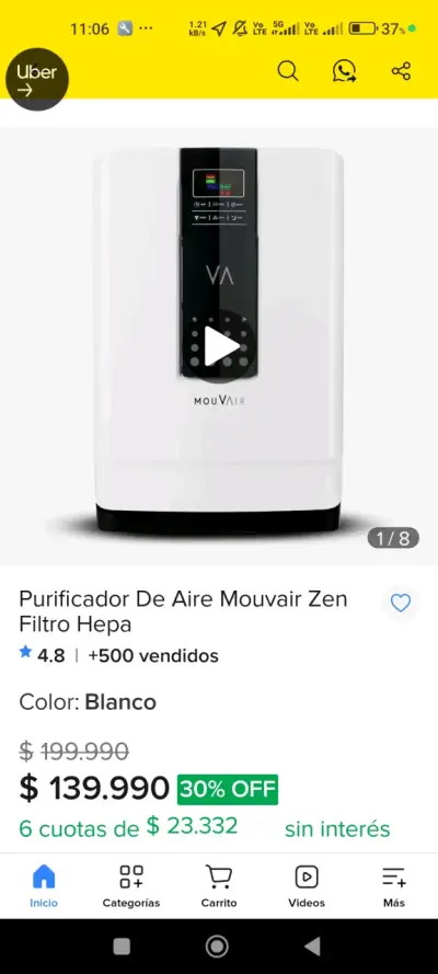 Purificador de Aire Mouvair Blanco con Control Digital - miniatura 6