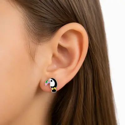 Aros de plata con diseño de tucán - miniatura 1