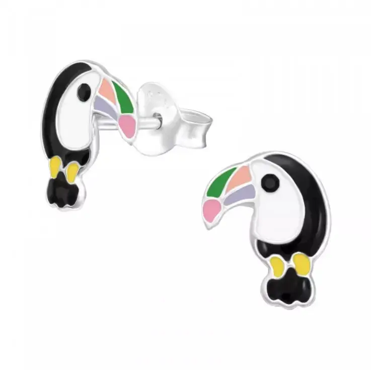Aros de plata con diseño de tucán - 2