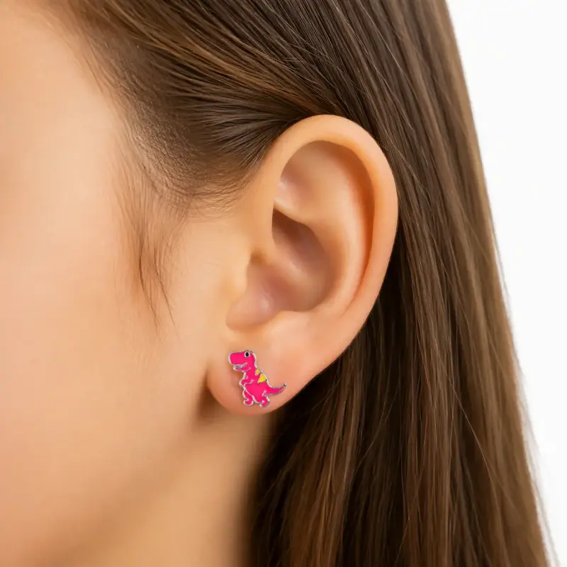Aros de dinosaurio rosado para niñas - 1