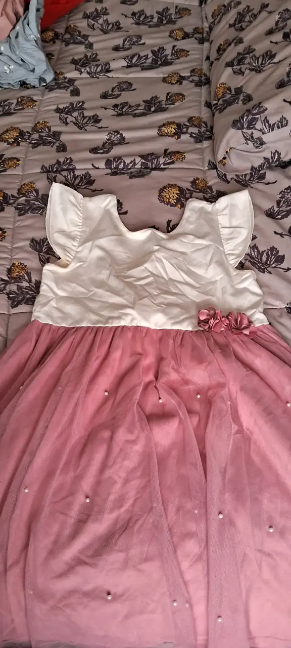 Vestido de fiesta para niña en blanco y rosado - 1