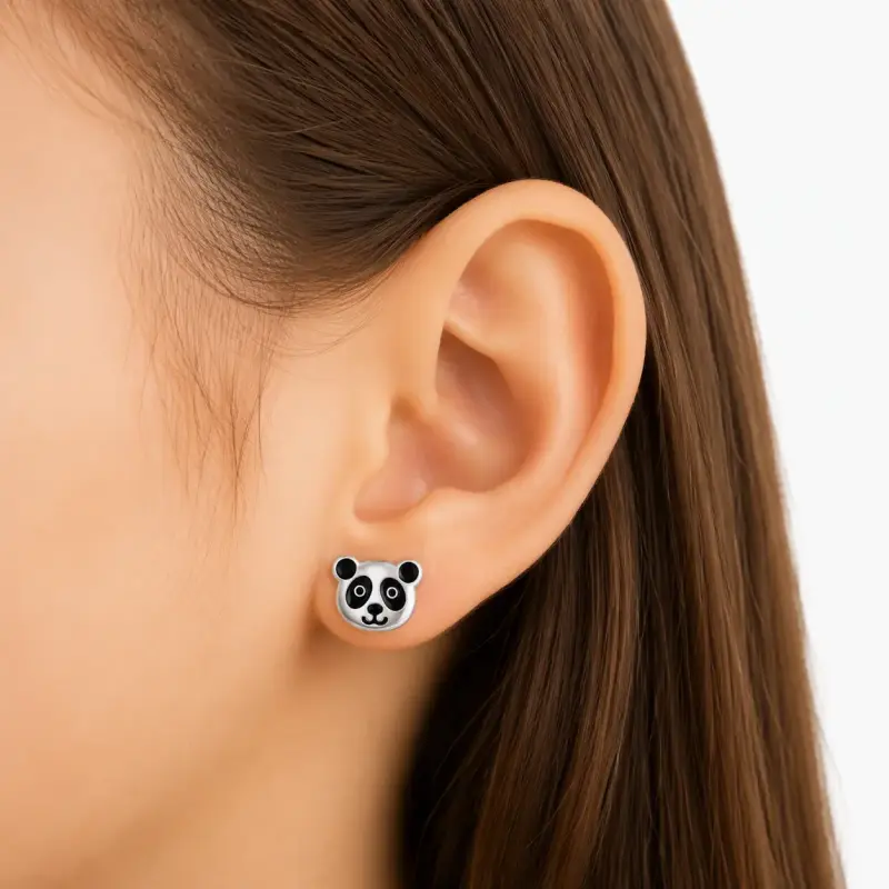 Aros de plata diseño panda para mujer - 1