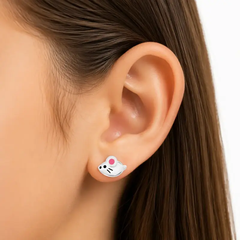 Aros de plata diseño ratón para mujer - 1