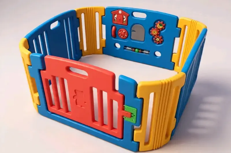 Centro de juegos infantil con resbalín y corral - 1