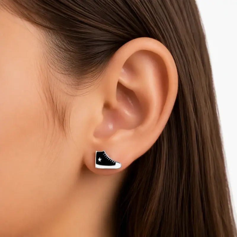 Aros de plata diseño zapatilla negra - 1