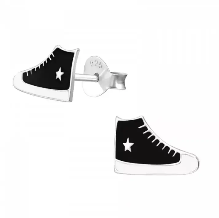 Aros de plata diseño zapatilla negra - 2