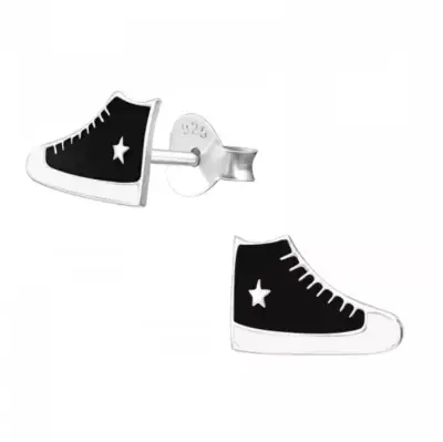 Aros de plata diseño zapatilla negra - miniatura 2