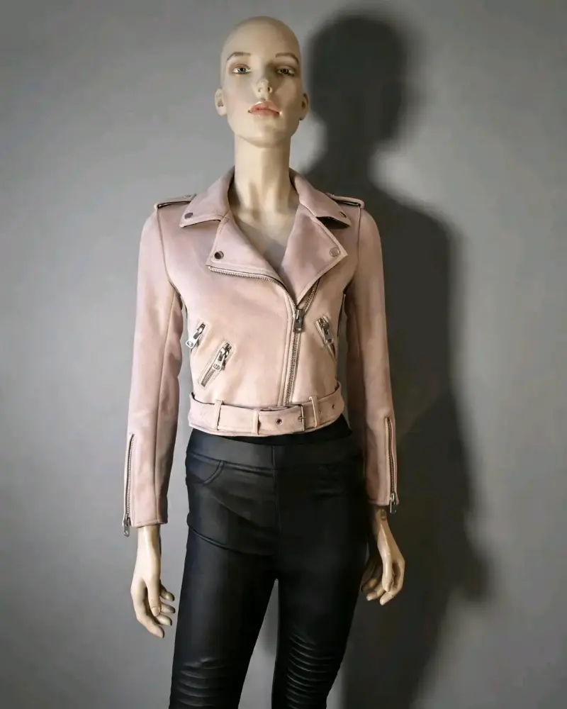 Chaqueta Biker Zara Basic Rosa (Efecto Gamuza) - 2