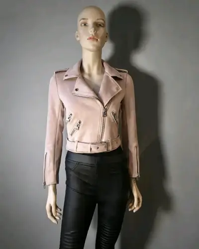 Chaqueta Biker Zara Basic Rosa (Efecto Gamuza) - miniatura 2