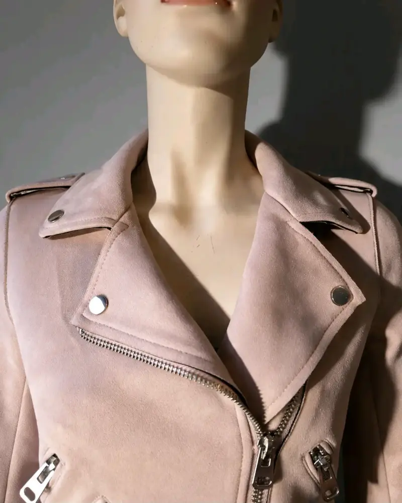 Chaqueta Biker Zara Basic Rosa (Efecto Gamuza) - 3
