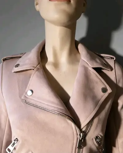 Chaqueta Biker Zara Basic Rosa (Efecto Gamuza) - miniatura 3