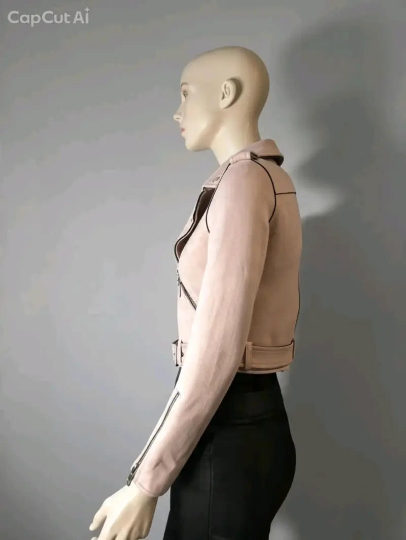 Chaqueta Biker Zara Basic Rosa (Efecto Gamuza) - 5
