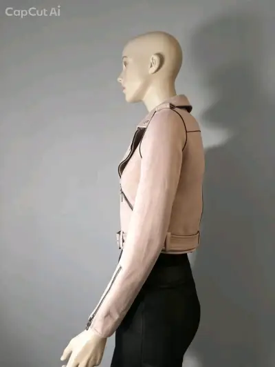 Chaqueta Biker Zara Basic Rosa (Efecto Gamuza) - miniatura 5