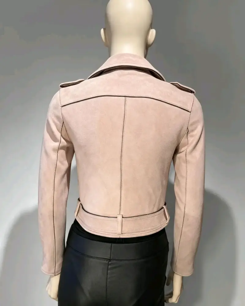 Chaqueta Biker Zara Basic Rosa (Efecto Gamuza) - 6