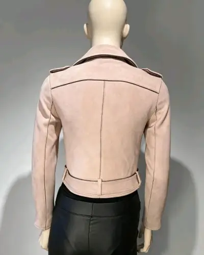 Chaqueta Biker Zara Basic Rosa (Efecto Gamuza) - miniatura 6