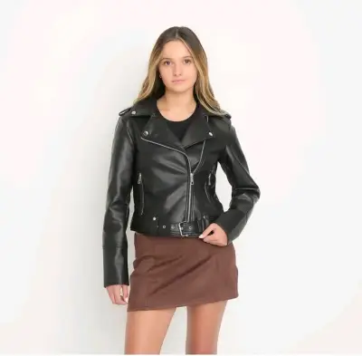 Chaqueta de cuero negra para mujer - miniatura 1