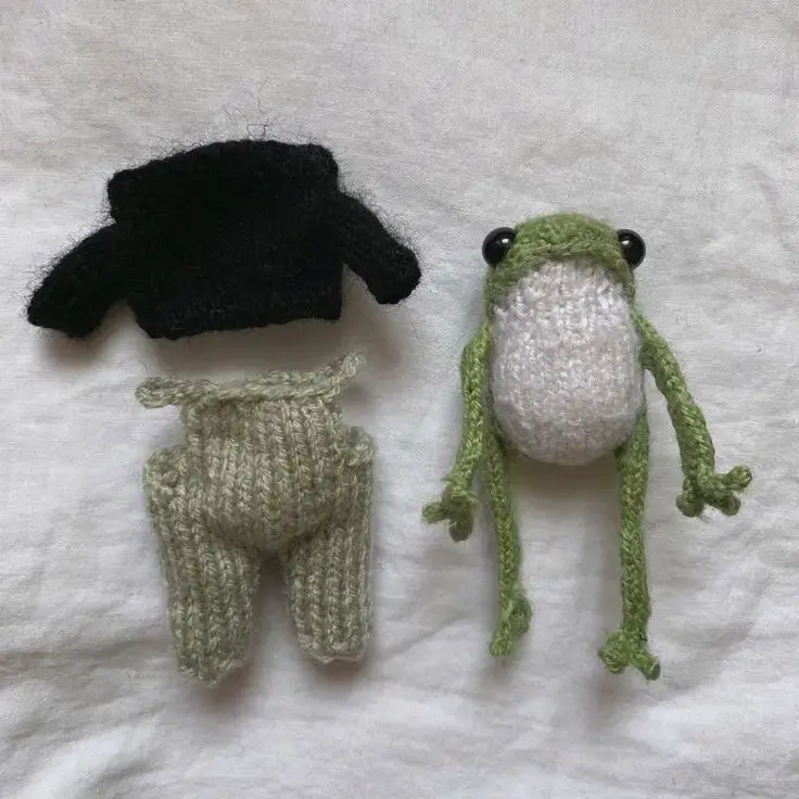 Muñeco de rana tejido a mano con ropa - 1